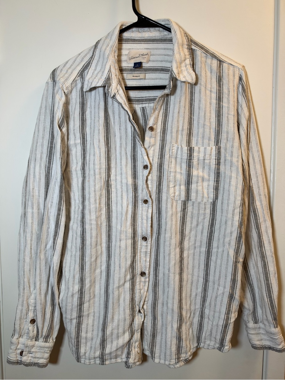 Universal Thread Cream and Gray Vertical Stripe Button-Up Shirt